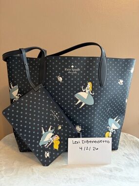 kate spade Navy Alice in Wonderland Polka Dot Tote with Wristlet